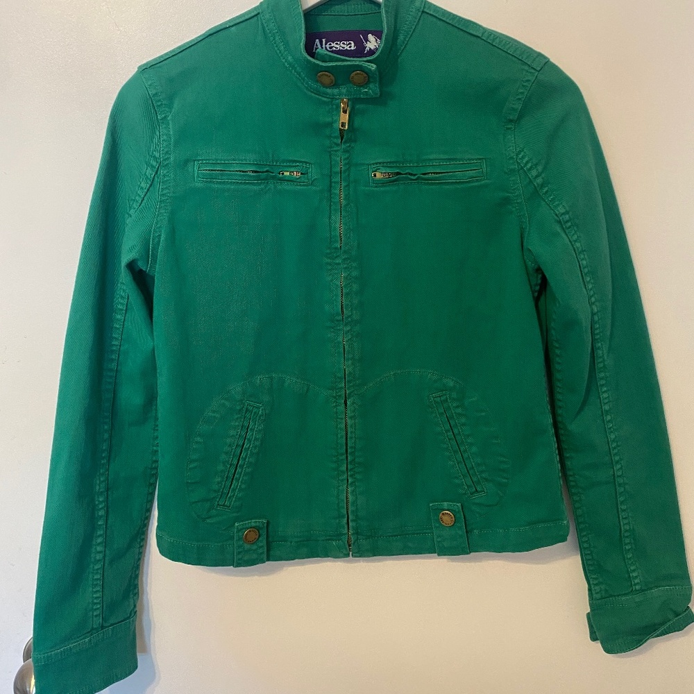 Vintage Green Denim Alessa Moto Jacket Retro Streetstyle